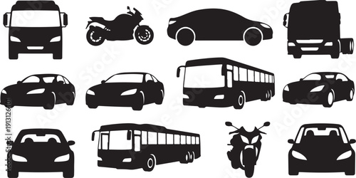 Collection of various vehicle silhouettes on white background
