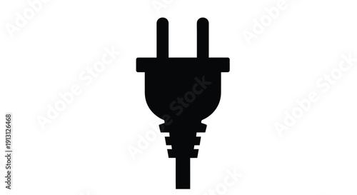 Simple black silhouette of a two prong electrical plug against a white background