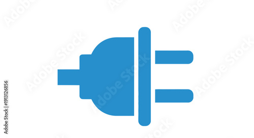 Blue electrical plug icon on a white background representing power and connectivity