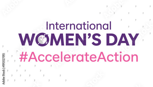 International women's day celebration with purple and pink text on white background