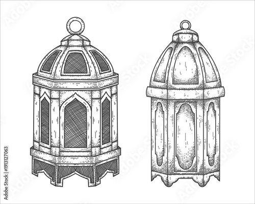 Islamic Lanterns Ramadan Kareem decorative Hand Drawn illustration