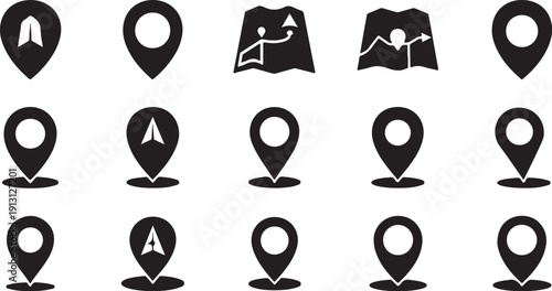Collection of map marker icons on white background