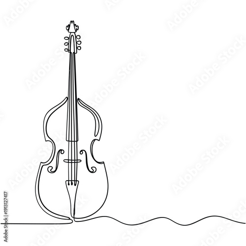 Minimalist line drawing of a classic double bass guitar instrument