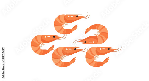 Vibrant illustration of multiple cooked shrimp, a delicious seafood collection for culinary themes
