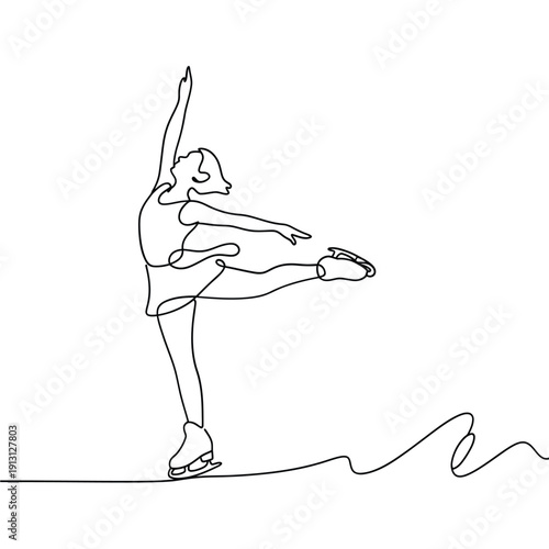 Elegant figure skater depicted with a continuous line drawing style