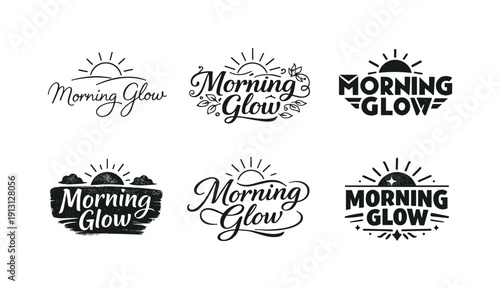 Harmonious Lettering Variations. Morning glow. Set lettering. harmonious lettering variations of the same emblematic concept, each with different artistic