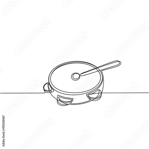 Line drawing of a tambourine with jingles and attached handle