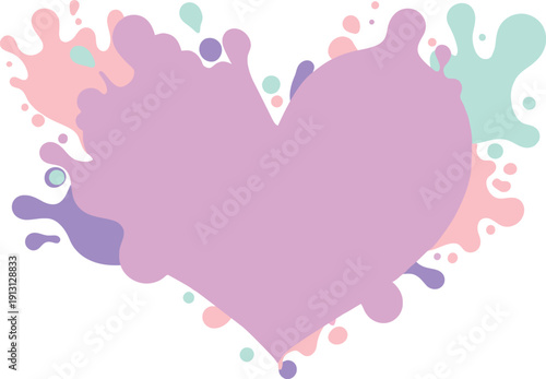 Vibrant heart illustration surrounded by colorful splash effects, viewed from a straightforward perspective.