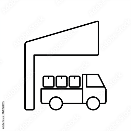icon a wholesale distribution center with truck and product boxes, isolated against a clean background.