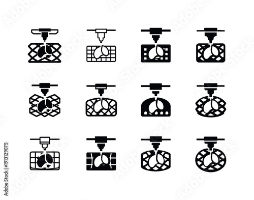    Biofabrication and 3D Printed Organs. Icon set. Set Logo of biofabrication and 3D printed organs: cellular growth framework. harmonious logo