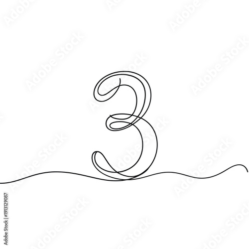 Minimalist line drawing of the number three on a white background