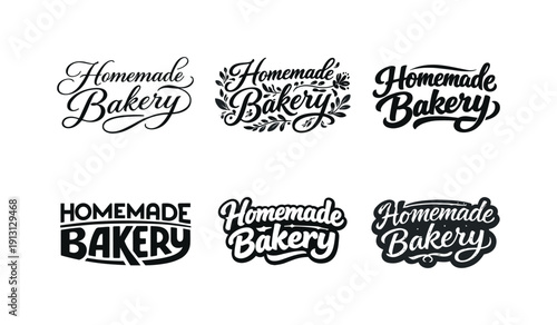 Diverse Lettering Styles. Homemade Bakery. Set lettering. harmonious lettering variations of the same emblematic concept, each with different