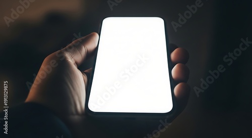 Wallpaper Mural Hand holding a smartphone with a blank white screen in the dark. Torontodigital.ca