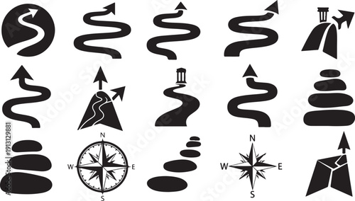 Navigation symbols and directional arrows on white background