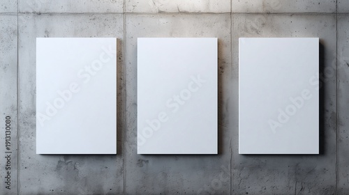 Minimalist Industrial Mockup With Three Blank White Posters on Concrete Wall
