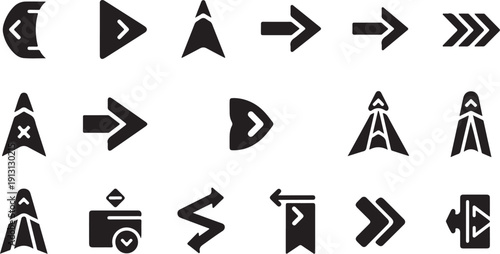 Collection of black and white direction arrow icons set