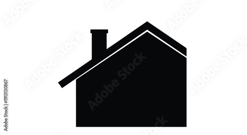 Simple black silhouette of a house with a chimney on a white background