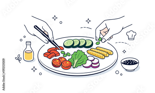 Artful Vegetable Plating. Food garnishing