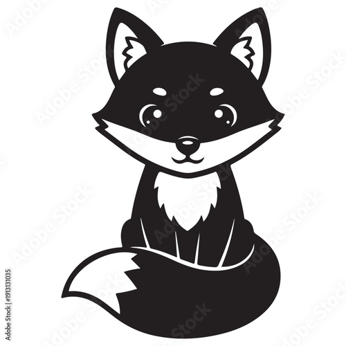 Cute Black and White Cartoon Fox Illustration