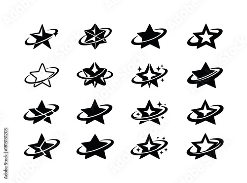 Abstract design with retro elements. Icon set. Set Logo of Abstract design with retro elements: cosmic star shape. harmonious logo variations