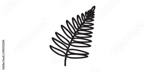 Fern leaf icon, flat black and white, minimal vector, silhouette, isolated, simple design, plant symbol