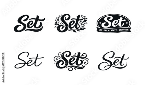    Floral identity lettering. Set lettering. harmonious lettering variations of the same emblematic concept, each with different artistic