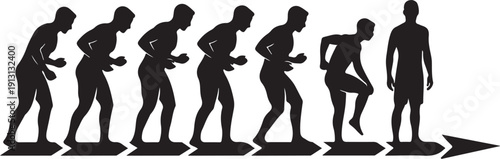 Man Evolving from Running to Standing Upright Silhouette Illustration