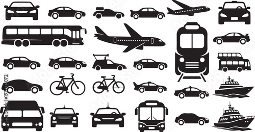Various Transportation Modes and Vehicles Icon Set Collection