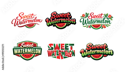 Watermelon Lettering Styles. Sweet watermelon vibes. Set lettering. harmonious lettering variations of the same emblematic concept, each with different