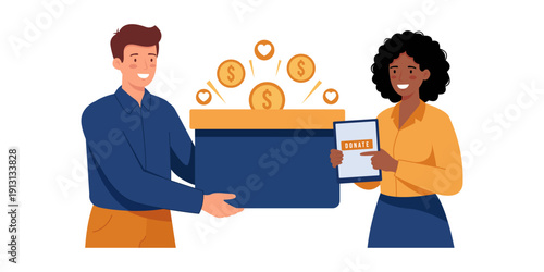 People Donating Money and Engaging in Online Charity with a Digital Tablet