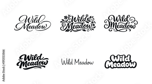 Wild meadow. Set lettering. harmonious lettering variations of the same emblematic concept, each with different artistic interpretation