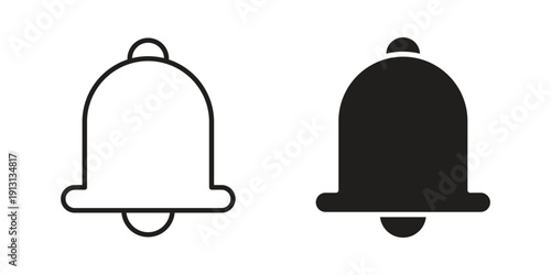 Bell icon with editable stroke and solid design vectors
