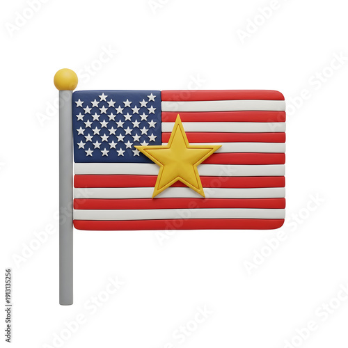 Illustration of the United States Flag Featuring a Golden Star on a Transparent Background