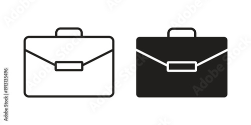 Briefcase icon with editable stroke and solid design vectors