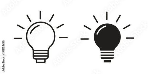 Bulb icon with editable stroke and solid design vectors