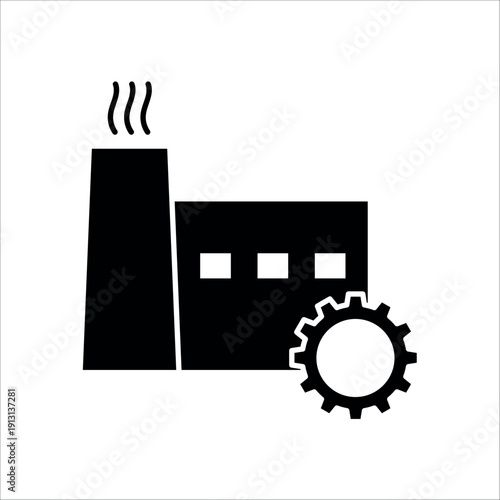 icon a manufacturer factory building with mechanical gear, isolated against a clean background.