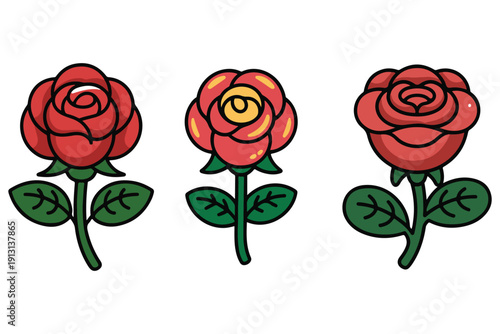 Rose flower icon set colorful romantic floral illustration collection
