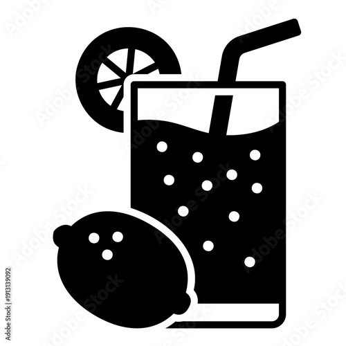 Lemonade drink icon with lemon slices