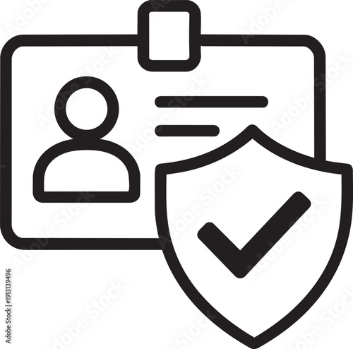 Identification card protected by security shield vector line icon for data privacy and safety