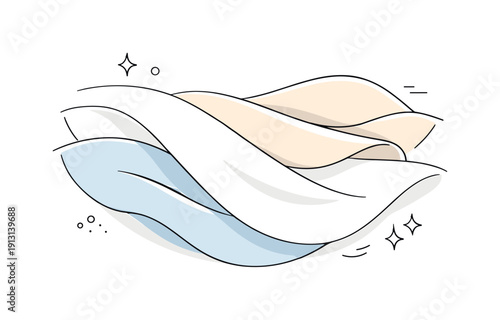 Cotton fabric folds. Soft flowing curves and overlapping shapes suggesting light fabric gently draped, creating a sense of comfort and calm.