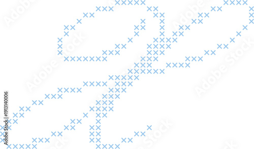 Cross Stitch Style Calligraphy Alphabet With Cursive Script Letter X Elegant Vintage Hand Lettered Typography Font Illustration