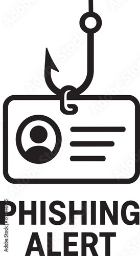 Identification card on a fishing hook vector line icon for internet fraud and phishing alerts