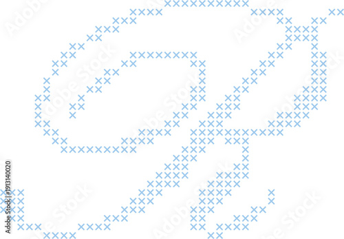 Cross Stitch Style Calligraphy Alphabet With Cursive Script Letter R Elegant Vintage Hand Lettered Typography Font Illustration