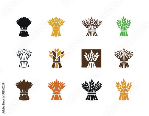 Peasantry. Icon set. Set Logo of Peasantry: wheat sheaf bundle. harmonious logo variations of the same emblematic concept, each