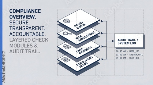 Compliance audit trail and layered check modules illustration