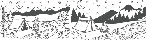 nature camping outdoor coloring page. you can print it on standard 8.5x11 inch paper