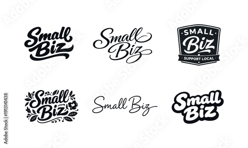 Harmonious Lettering Variations. Small biz lettering. Set lettering. harmonious lettering variations of the same emblematic concept, each with different