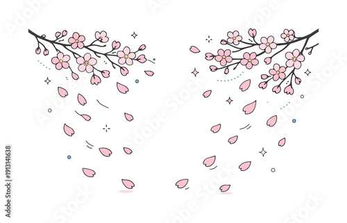 Serene Blossom Motion. Cherry blossom branches with falling petals. Soft petals drift slowly around thin branches, creating a sense of gentle motion and spring