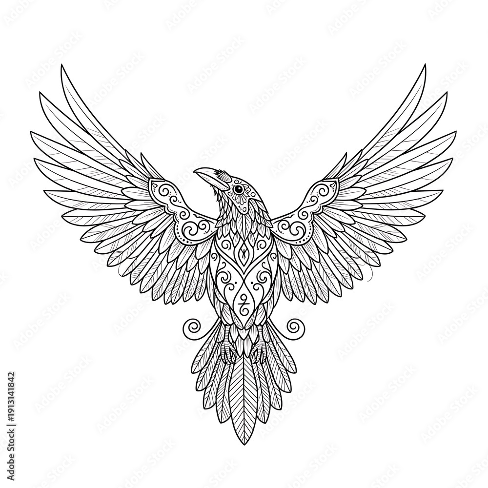 Fototapeta premium Intricately designed bird with outstretched wings and ornate patterns