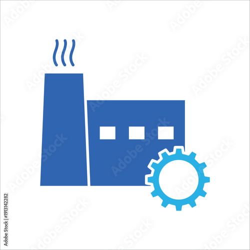icon a manufacturer factory building with mechanical gear, isolated against a clean background.